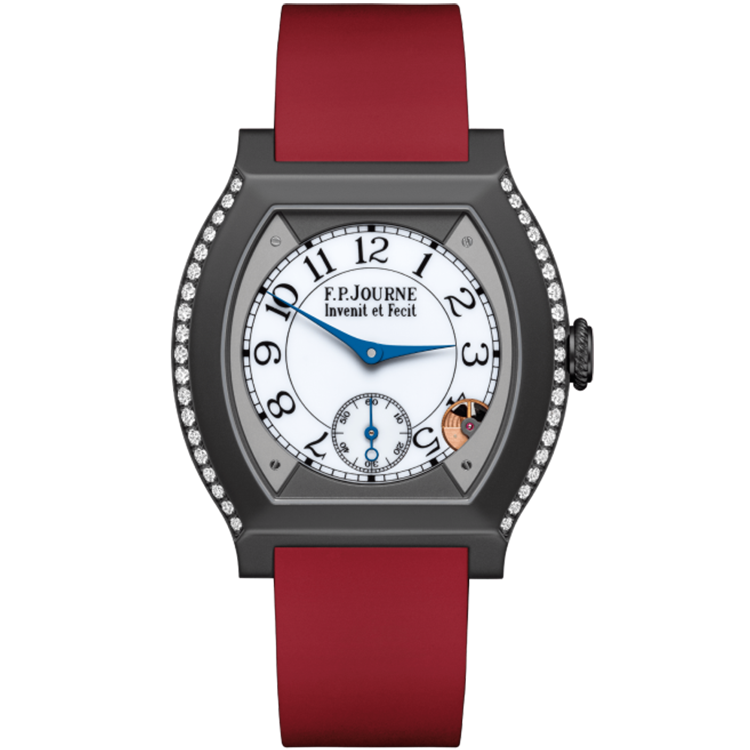 F.P. Journe, Elegante, White Dial, Titanium Titalyt, Diamond Bezel, Red Rubber Strap, 40mm