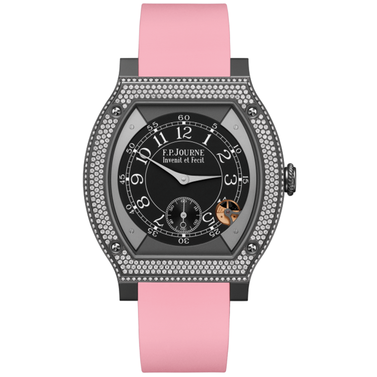 F.P. Journe, Elegante, Black Dial, Titanium Titalyt, Diamond Bezel, Pink Rubber Strap, 48mm