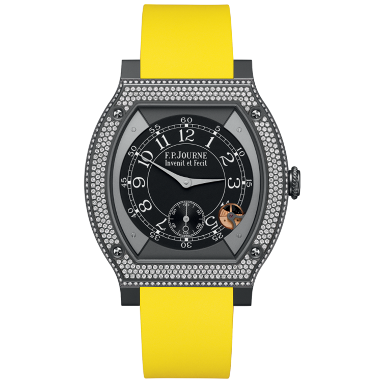 F.P. Journe, Elegante, Black Dial, Titanium Titalyt, Diamond Bezel, Yellow Rubber Strap, 48mm