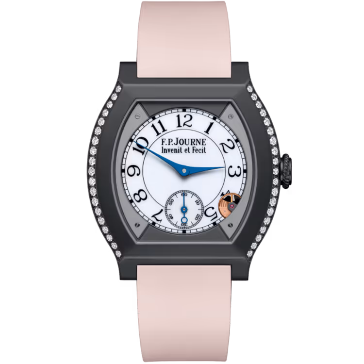 F.P. Journe, Elegante, White Dial, Titanium Titalyt, Diamond Bezel, Pink Rubber Strap, 40mm