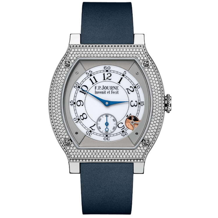 F.P. Journe, Elegante, White Dial, Titanium, Diamond Bezel, Dark Blue Rubber Strap, 48mm