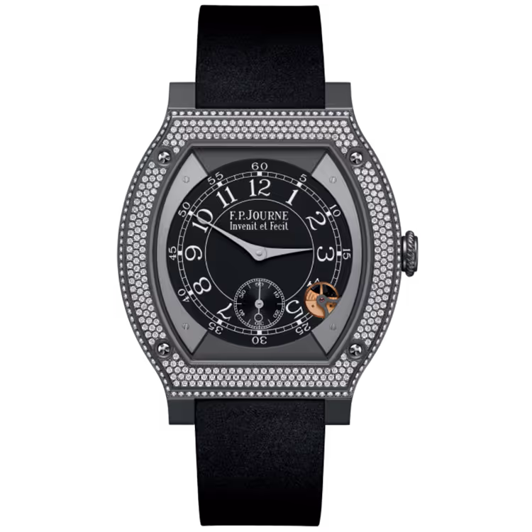F.P. Journe, Elegante, Black Dial, Titanium Titalyt, Diamond Bezel, Black Rubber Strap, 48mm