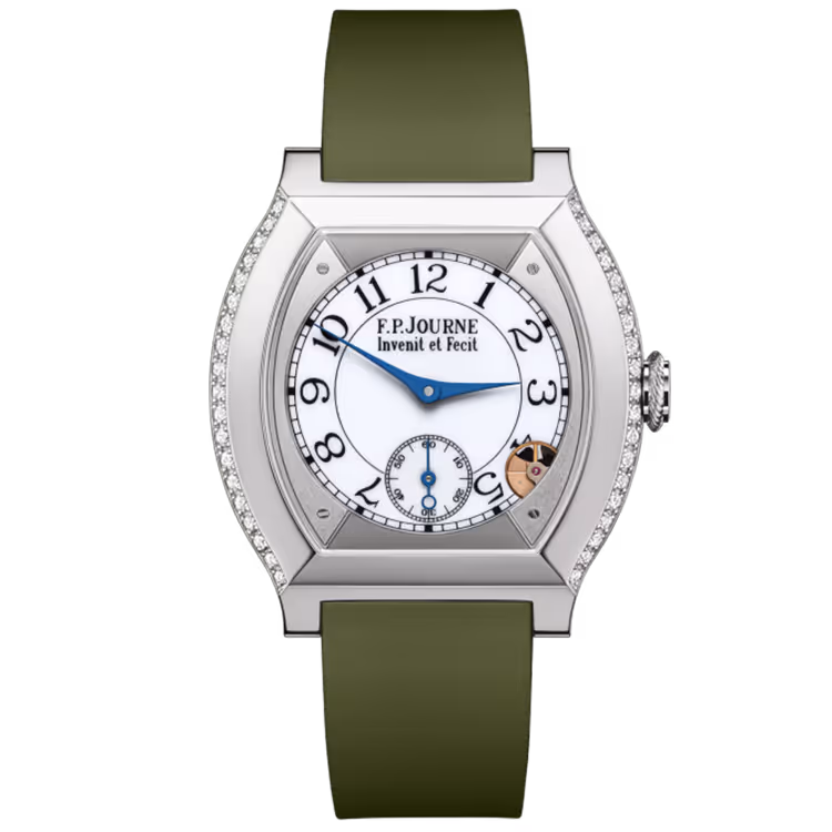 F.P. Journe, Elegante, White Dial, Titanium, Diamond Case, Green Rubber Strap, 40mm