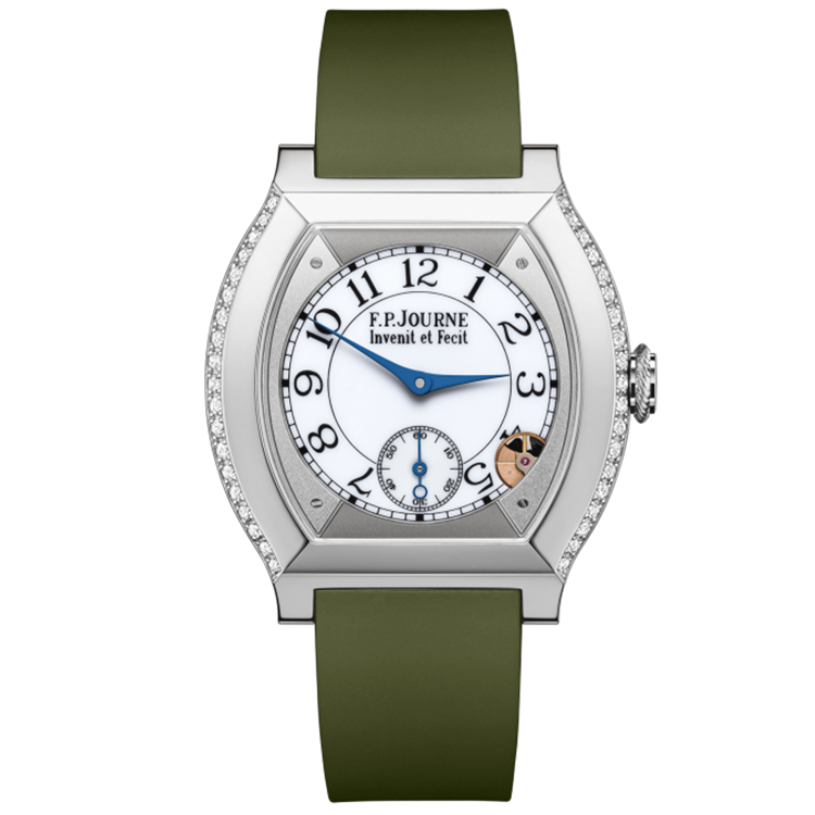 F.P. Journe, Elegante, White Dial, Titanium, Diamond Case, Green Rubber Strap, 40mm
