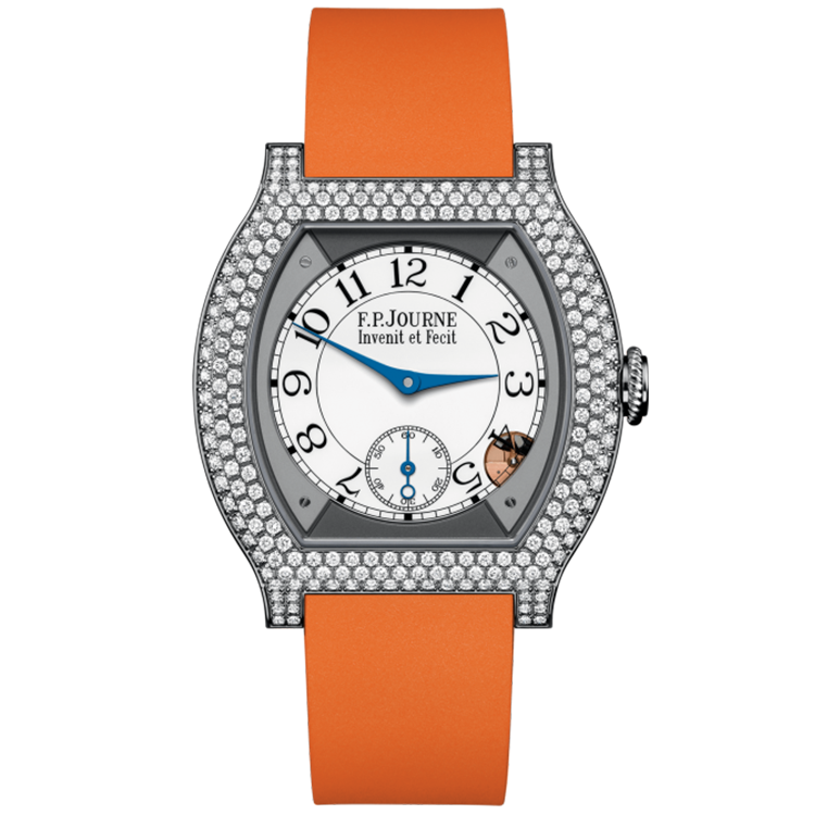 F.P. Journe, Elegante, White Dial, Titanium, Diamond Bezel, Orange Rubber Strap, 40mm