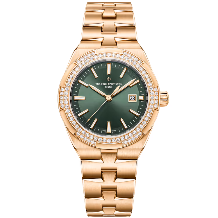 Vacheron Constantin, Overseas, 4605V/200R, Green Dial, Rose Gold, Diamond Bezel, 35mm