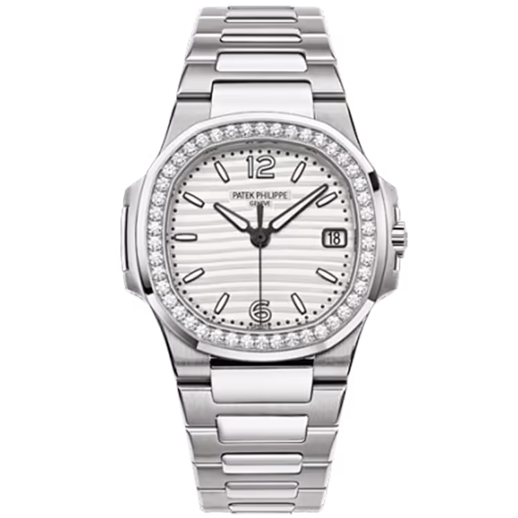 Patek Philippe, Lady Nautilus, 7010/1G, White Baton Dial, White Gold, Diamond Bezel, 32mm