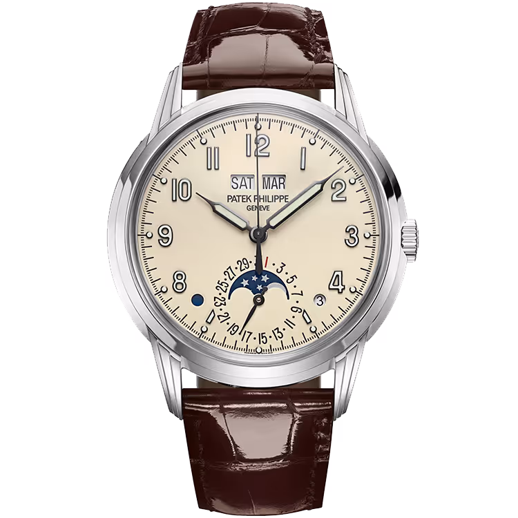 Patek Philippe, Grand Complications, 5320G, Beige Dial, Perpetual Calendar, White Gold, Leather Strap, 40mm