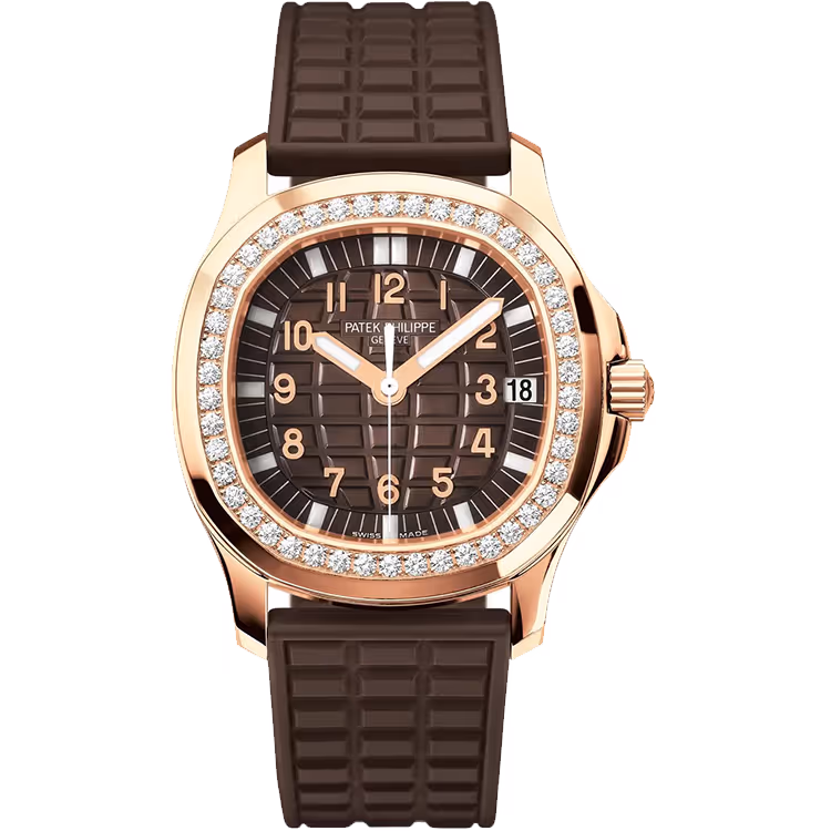Patek Philippe, Aquanaut Luce, 5068R, Chocolate Dial, Rose Gold, Diamond Bezel, Rubber Strap, 36mm