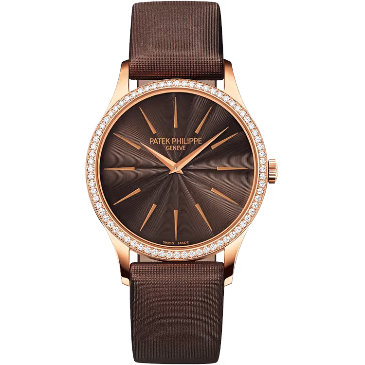 Patek Philippe, Calatrava, 4897R, Chocolate Dial, Rose Gold, Diamond Bezel, Fabric Strap, 33mm