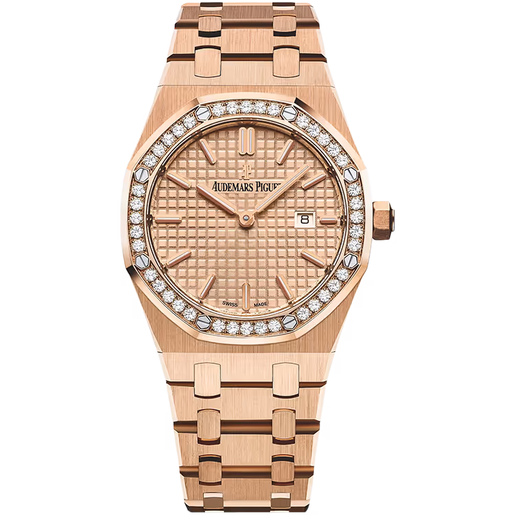 Audemars Piguet, Royal Oak, 67651OR, Rose Dial, Quartz, Rose Gold, Diamond Bezel, 33mm