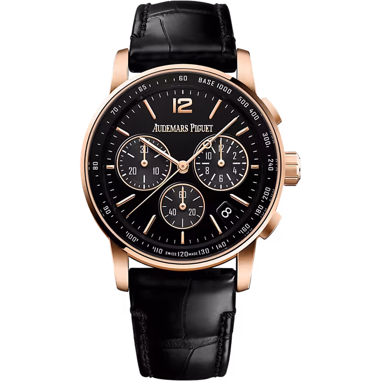 Audemars Piguet, Code 11.59, 26393OR, Black Dial, Chronograph, Rose Gold, Leather Strap, 41mm