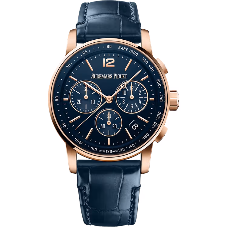 Audemars Piguet, Code 11.59, 26393OR, Blue Dial, Chronograph, Rose Gold, Leather Strap, 41mm