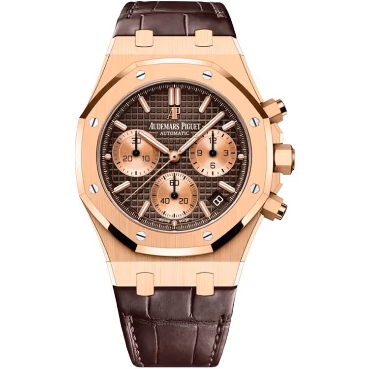 Audemars Piguet, Royal Oak, 26239OR, Chocolate Dial, Chronograph, Rose Gold, Leather Strap, 41mm