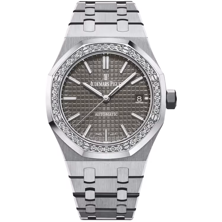 Audemars Piguet, Royal Oak, 15451ST, Grey Dial, Stainless Steel, Diamond Bezel, 37mm