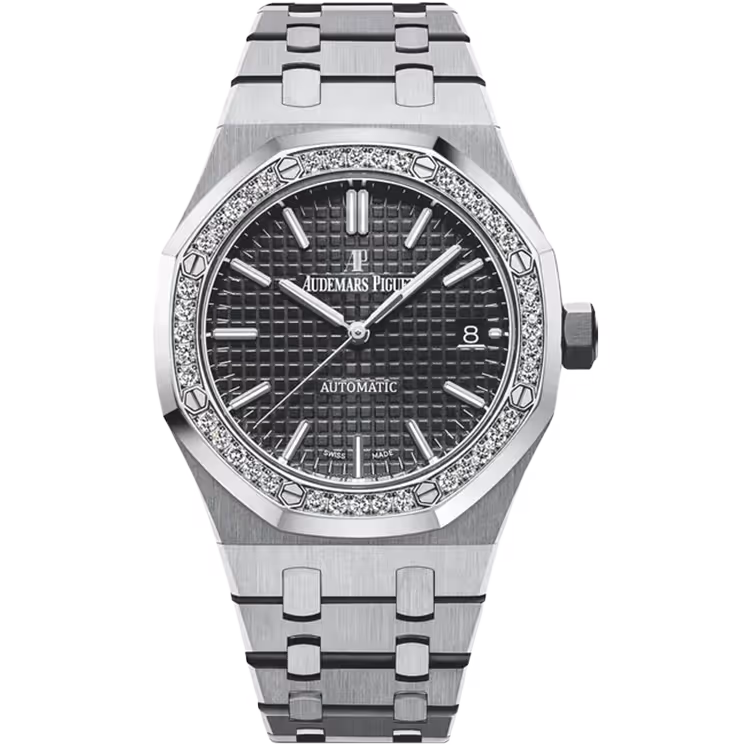 Audemars Piguet, Royal Oak, 15451ST, Black Dial, Stainless Steel, Diamond Bezel, 37mm