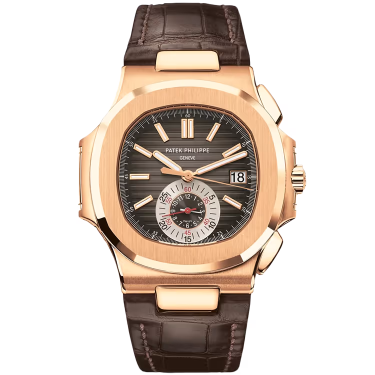 Patek Philippe, Nautilus, 5980R, Chocolate Dial, Tiffany & Co. Stamp, Flyback Chronograph, Rose Gold, Leather Strap, 41mm
