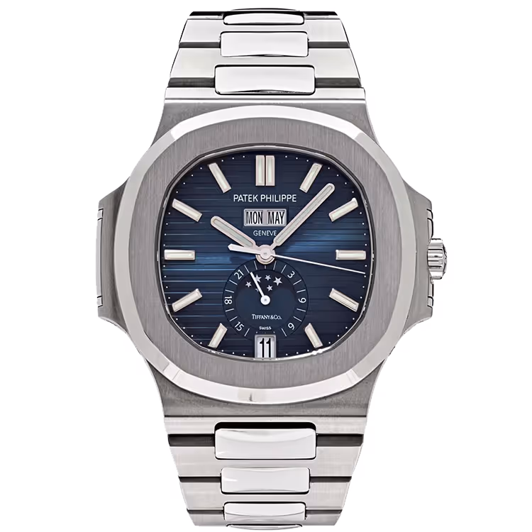 Patek Philippe, Nautilus, 5726/1A, Blue Dial, Tiffany & Co. Stamp, Annual Calendar, Moon Phase, Stainless Steel, 41mm