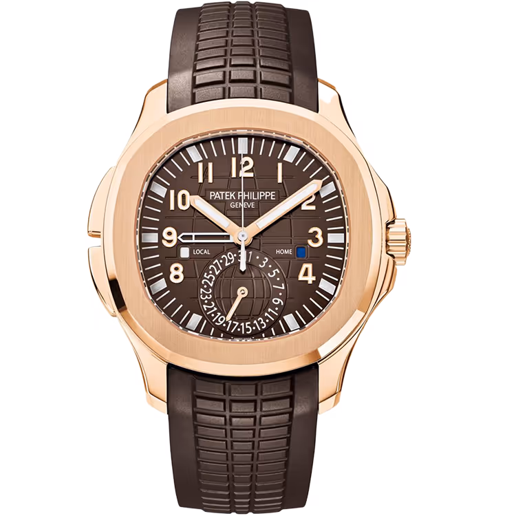 Patek Philippe, Aquanaut, 5164R, Chocolate Dial, Tiffany & Co. Stamp, Travel Time, Rose Gold, Rubber Strap, 41mm