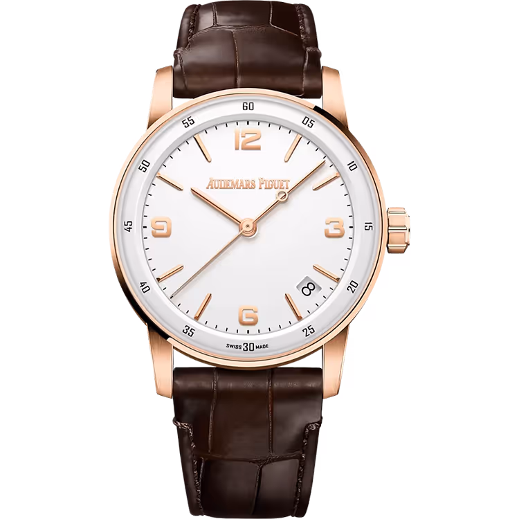 Audemars Piguet, Code 11.59, 15210OR, White Dial, Rose Gold, Leather Strap, 41mm