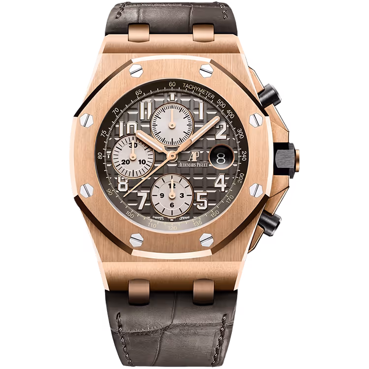 Audemars Piguet, Royal Oak Offshore, 26470OR, Grey Dial, Chronograph, Rose Gold, Leather Strap, 42mm
