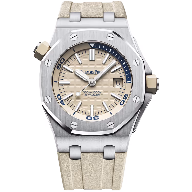 Audemars Piguet, Royal Oak Offshore, 15710ST, Beige Dial, Diver, Stainless Steel, Rubber Strap, 42mm