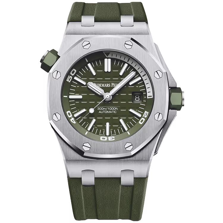 Audemars Piguet, Royal Oak Offshore, 15710ST, Olive Green Dial, Diver, Stainless Steel, Rubber Strap, 42mm