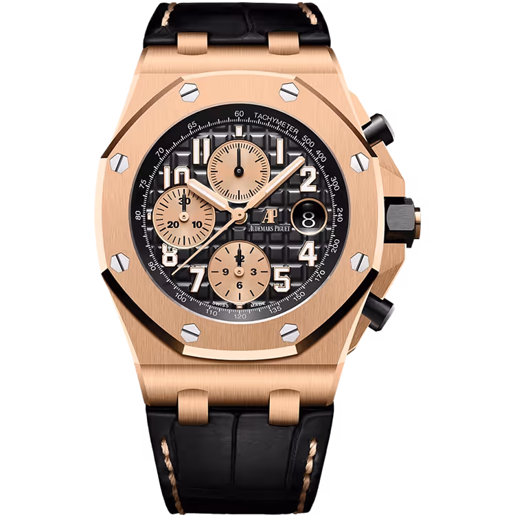 Audemars Piguet, Royal Oak Offshore, 26470OR, Black Dial, Chronograph, Rose Gold, Leather Strap, 42mm