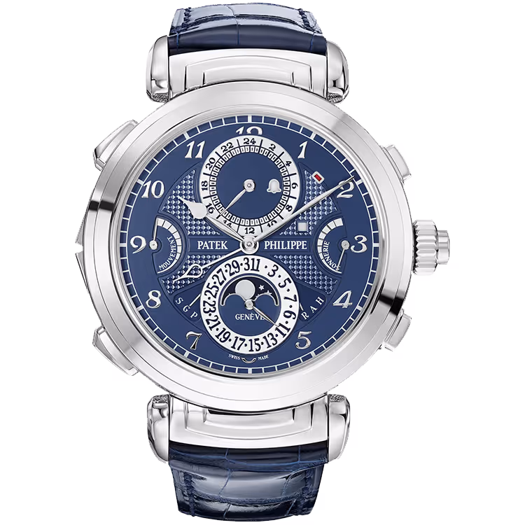 Patek Philippe, Grand Complications, 6300G, Blue Dial, Grandmaster Chime, Minute Repeater, Perpetual Calendar, White Gold, Leather Strap, 48mm