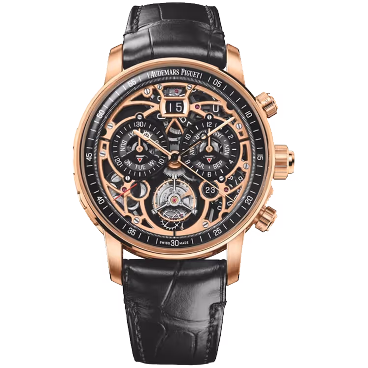 Audemars Piguet, Code 11.59, 26398OR, Rose Skeleton Dial, Ultra Complication, Rose Gold, Leather Strap, 42mm