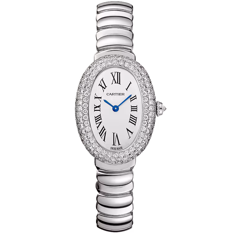 Cartier, Baignoire, WJBA0051, White Dial, Small Model, White Gold, Diamond Bezel, 31mm