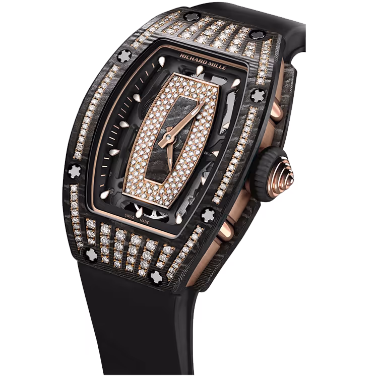 Richard Mille, RM 07-01, Skeleton Diamond Dial, Rose Gold & Black Carbon, Diamond Bezel, 46mm