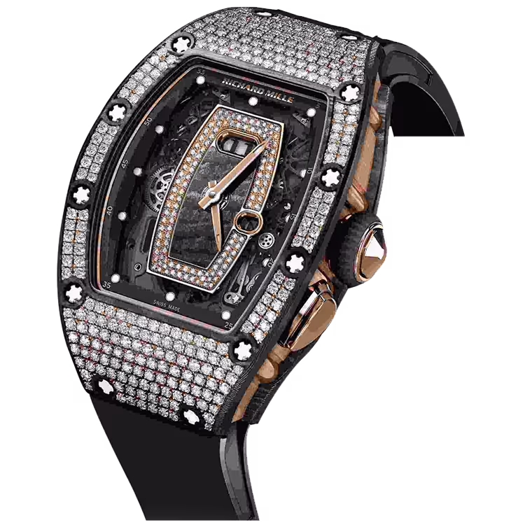 Richard Mille, RM 037, Skeleton Diamond Dial, Rose Gold & Black Carbon, Diamond Bezel, 53mm