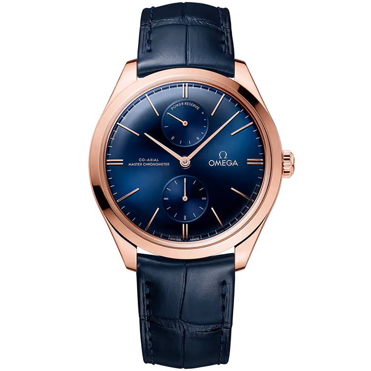 Omega, Tresor, 435, Blue Dial, Rose Gold, Leather Strap, 40mm