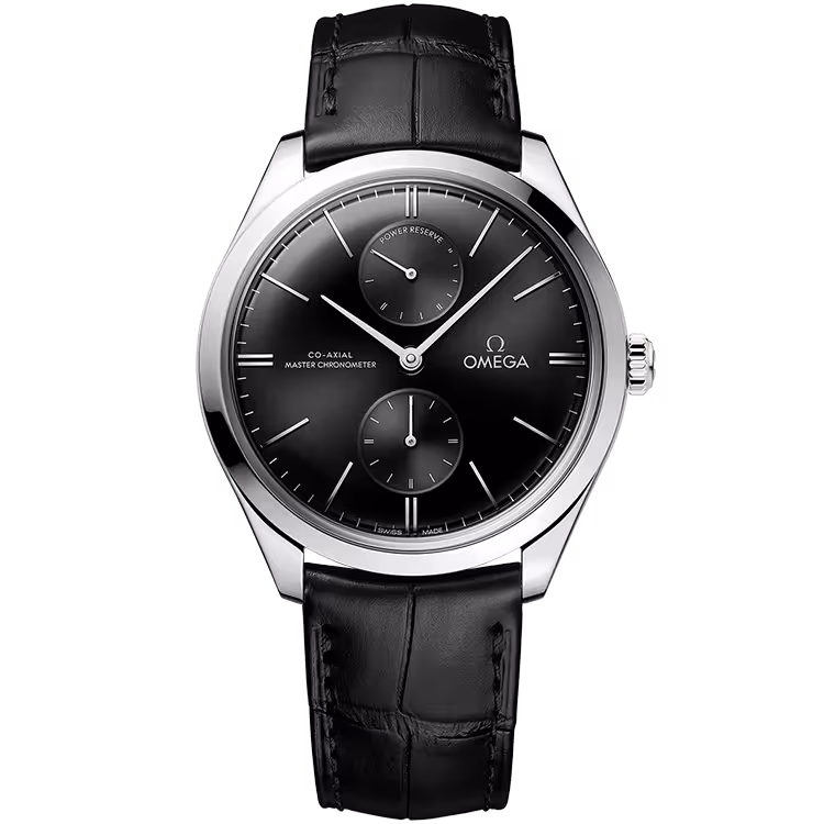 Omega, Tresor, 435, Black Dial, Stainless Steel, Leather Strap, 40mm
