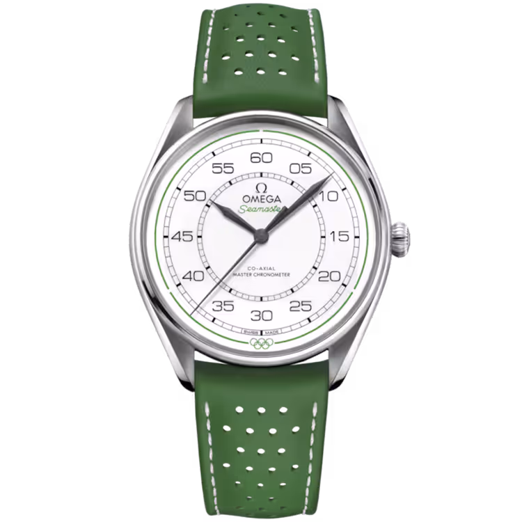 Omega, Heritage Model, 522, White Dial, Olympic, Stainless Steel, Green Leather Strap, 40mm - Limited 100