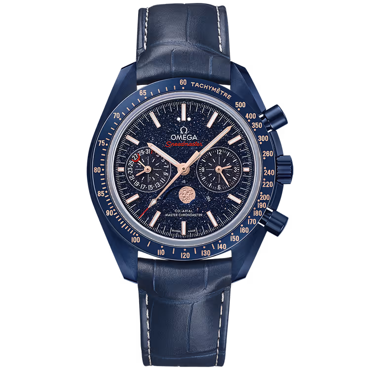 Omega, Two Counters, 304, Blue Dial, Ceramic, Leather Strap, 44mm