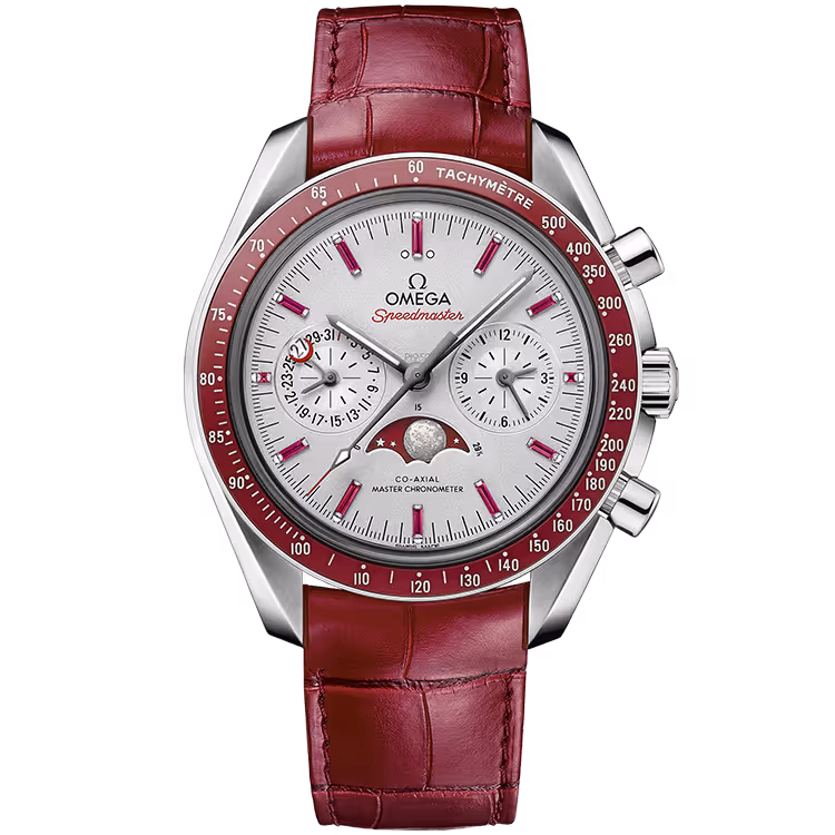 Omega, Moonwatch, 304, Silver Dial, Chronograph, Moon Phase, Platinum, Leather Strap, 42mm