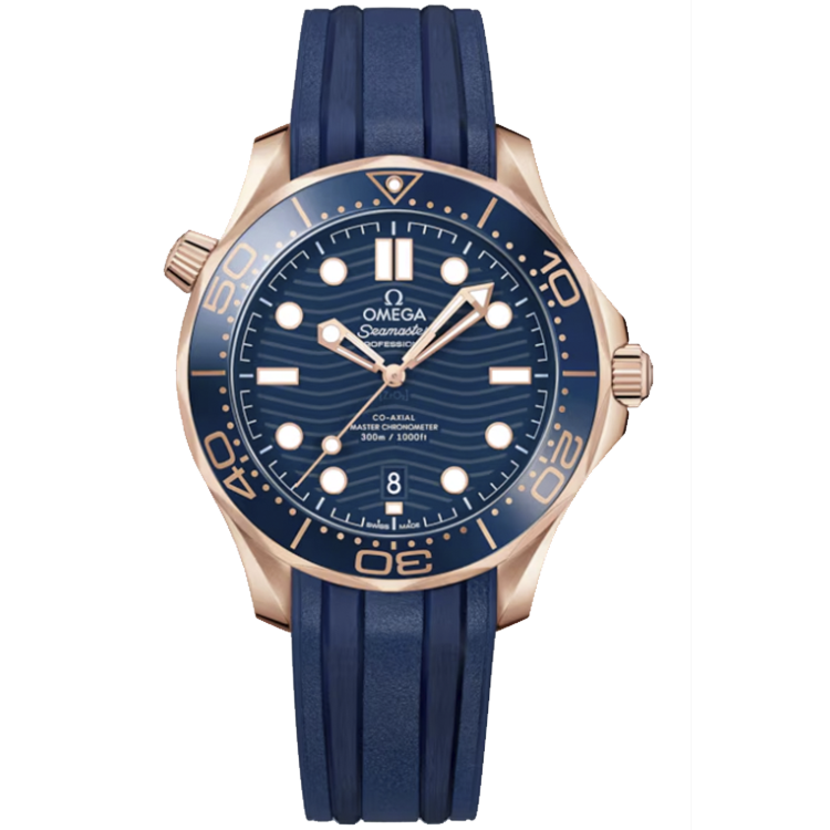 Omega, Diver, 210, Blue Dial, Rose Gold, Rubber Strap, 42mm