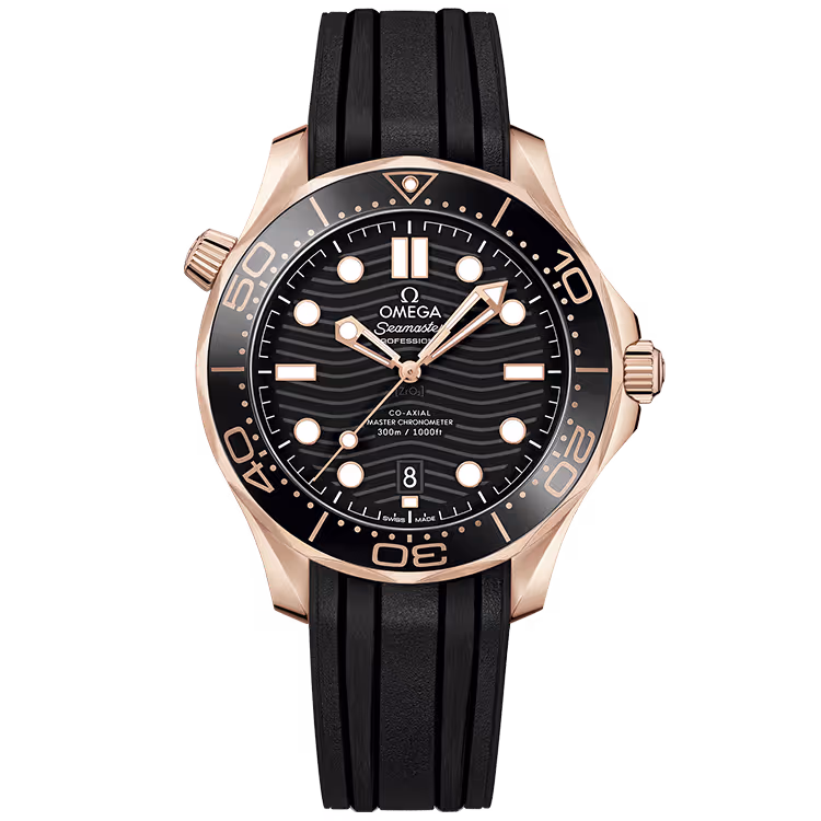 Omega, Diver, 210, Black Dial, Rose Gold, Rubber Strap, 42mm