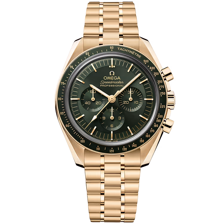 Omega, Moonwatch, 310, Green Dial, Chronograph, Yellow Gold, 42mm