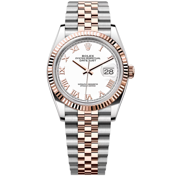 Rolex, Datejust 36, 126231, White Roman Dial, Steel & Rose Gold, Fluted Bezel, Jubilee Bracelet, 36mm