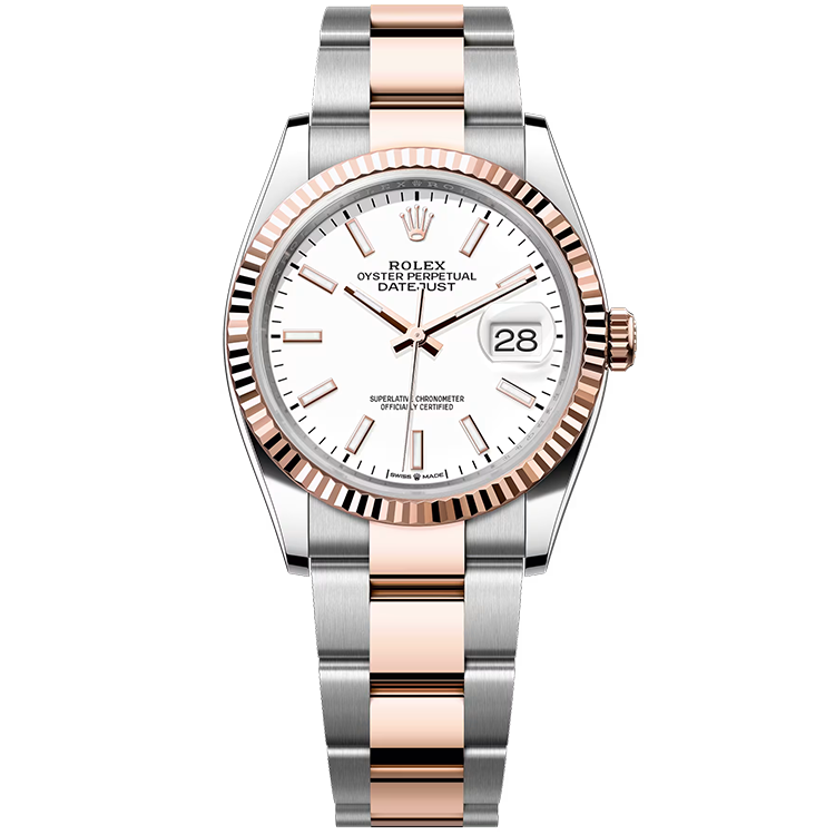 Rolex, Datejust 36, 126231, White Dial, Steel & Rose Gold, Fluted Bezel, Oyster Bracelet, 36mm