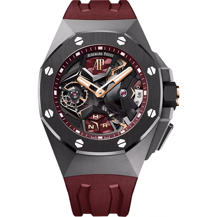 Audemars Piguet, Royal Oak Concept, 26589IO, Skeleton Dial, Flying Tourbillon GMT, Titanium, Red Rubber Strap, 44mm 
