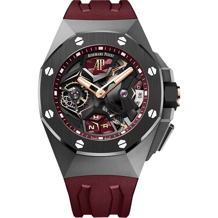 Audemars Piguet, Royal Oak Concept, 26589IO, Skeleton Dial, Flying Tourbillon GMT, Titanium, Red Rubber Strap, 44mm 