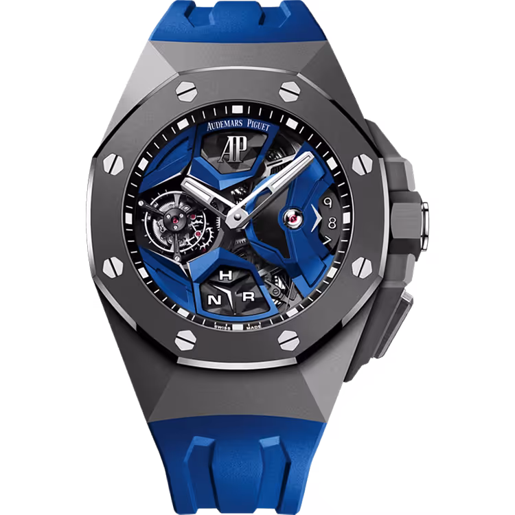 Audemars Piguet, Royal Oak Concept, 26589IO, Skeleton Dial, Flying Tourbillon GMT, Titanium, Blue Rubber Strap, 44mm
