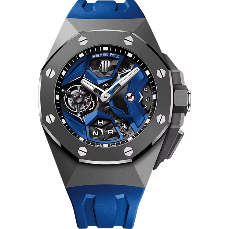 Audemars Piguet, Royal Oak Concept, 26589IO, Skeleton Dial, Flying Tourbillon GMT, Titanium, Blue Rubber Strap, 44mm 