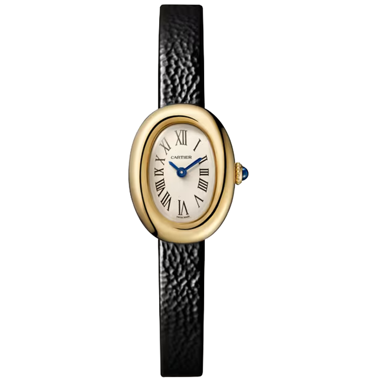 Cartier, Baignoire, WGBA0075, White Dial, Mini Model, Yellow Gold, Leather Bracelet, 25mm
