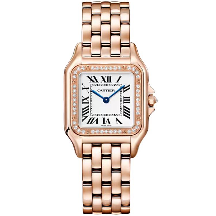 Cartier, Panthere, WJPN0088, Silver Dial, Medium Model, Rose Gold, Diamond Bezel, 27mm