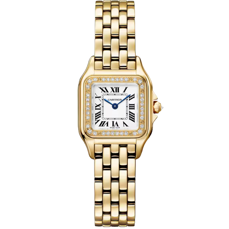 Cartier, Panthere, WJPN0086, Silver Dial, Small Model, Yellow Gold, Diamond Bezel, 22mm